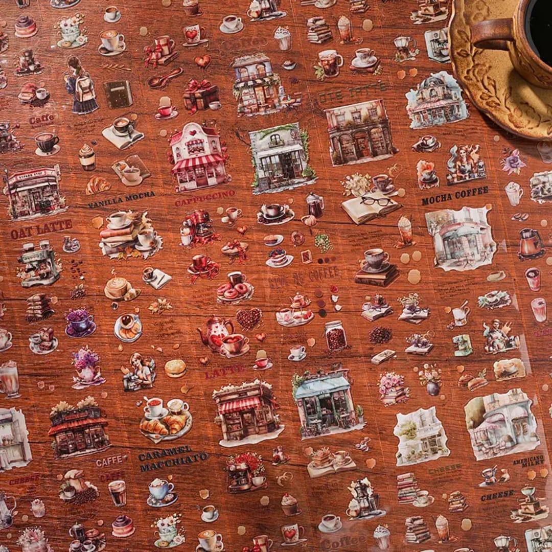 Premium Café Designs Washi Tape – Pack of 4 Rolls (60mm x 2m) – Aesthetic Coffee-Themed Tape for Journals, Planners & Crafts