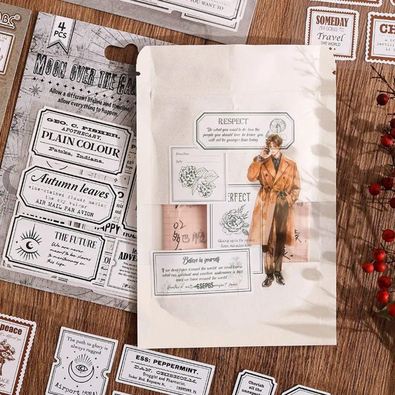 (Buy 1 get 1 free ) Premium Postage Stamp Stickers – Pack of 4 Sheets (90mm x 90mm) – Vintage-Style Stickers for Journaling & Scrapbooking