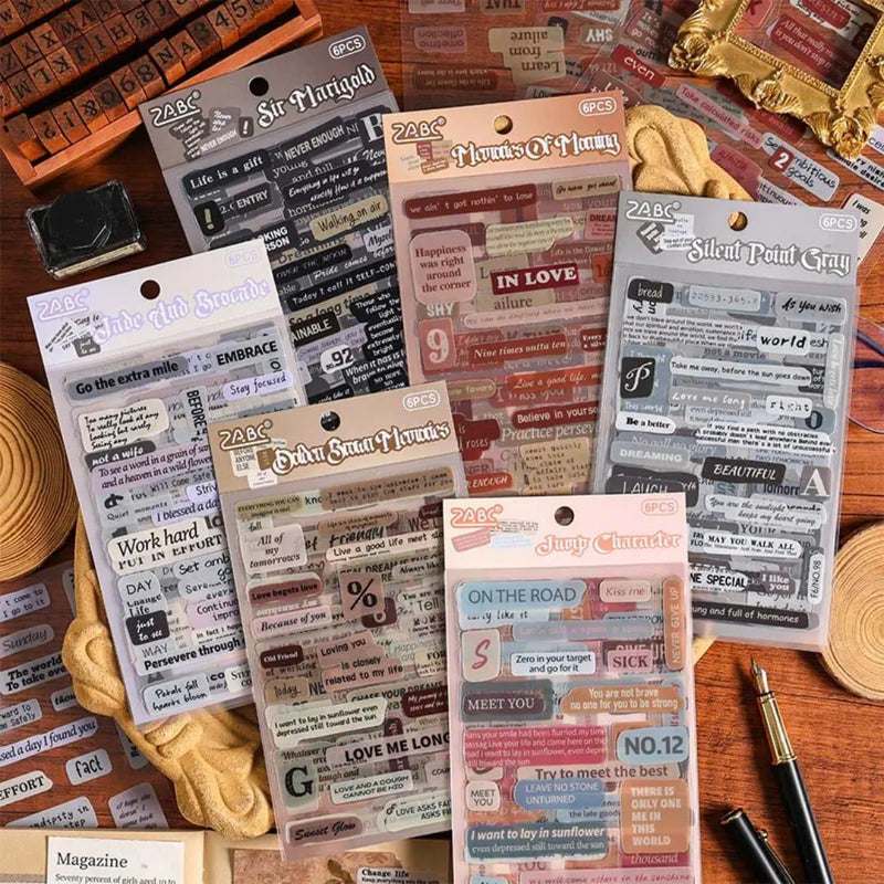 (Buy 1 Get 1 Free) Premium English Quote Stickers – Pack of 6 Sheets (100mm x 105mm) – Motivational Stickers for Journaling & Scrapbooking