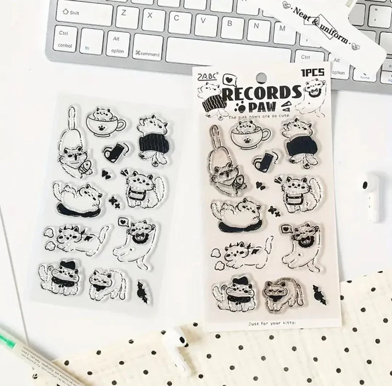 Cute Kitty Mini Clear Rubber Stamps – 1 Sheet with 14–17 Cat-Themed Designs for Journaling, Scrapbooking & DIY Crafts