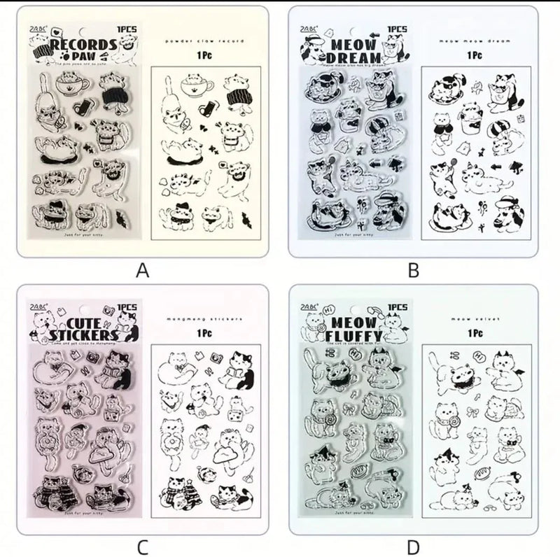 Cute Kitty Mini Clear Rubber Stamps – 1 Sheet with 14–17 Cat-Themed Designs for Journaling, Scrapbooking & DIY Crafts