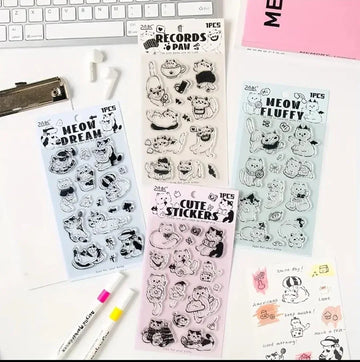 Cute Kitty Mini Clear Rubber Stamps – 1 Sheet with 14–17 Cat-Themed Designs for Journaling, Scrapbooking & DIY Crafts