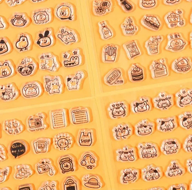 Mini Clear Rubber Stamps for Journaling & Scrapbooking – 1 Sheet with 40 Assorted Designs