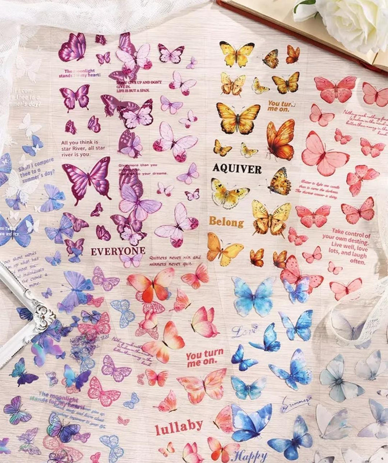 (Buy 1 Get 1 Free) Premium Butterfly Journaling Stickers l Pack of 6 Sheets l Elegant Nature Stickers for Scrapbooking & Planners