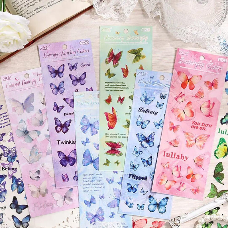 (Buy 1 Get 1 Free) Premium Butterfly Journaling Stickers l Pack of 6 Sheets l Elegant Nature Stickers for Scrapbooking & Planners