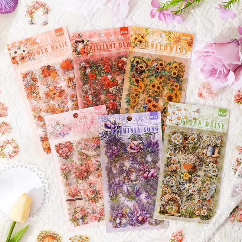 (Buy 1 Get 1 Free) Premium Floral Journaling Stickers l Pack of 6 Sheets l Elegant Floral Stickers for Scrapbooking & Planners