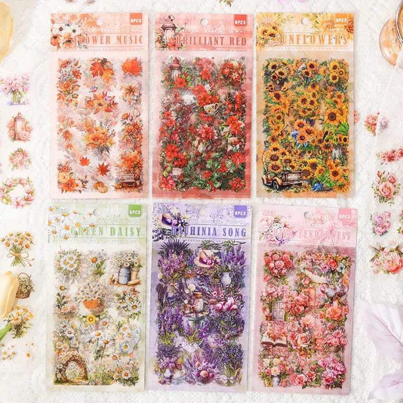 (Buy 1 Get 1 Free) Premium Floral Journaling Stickers l Pack of 6 Sheets l Elegant Floral Stickers for Scrapbooking & Planners