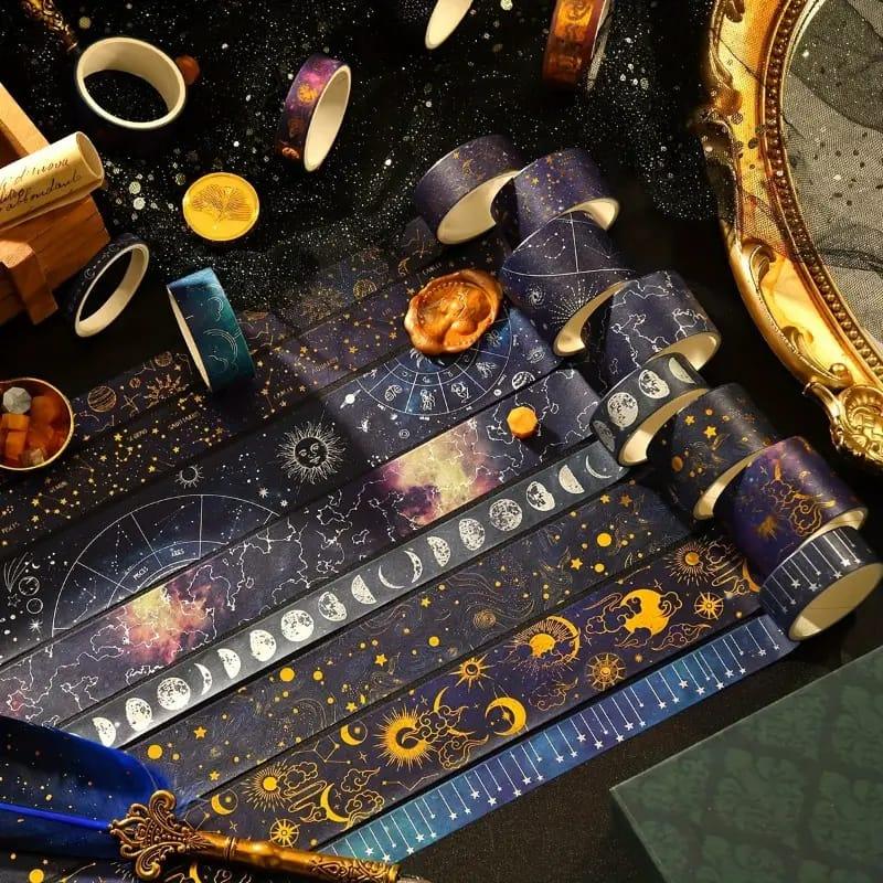 Universal Starry Washi Tape Set l 15MM X2 Mtr l Pack of 9 Decorative Rolls for Journals, Scrapbooking, and Crafts