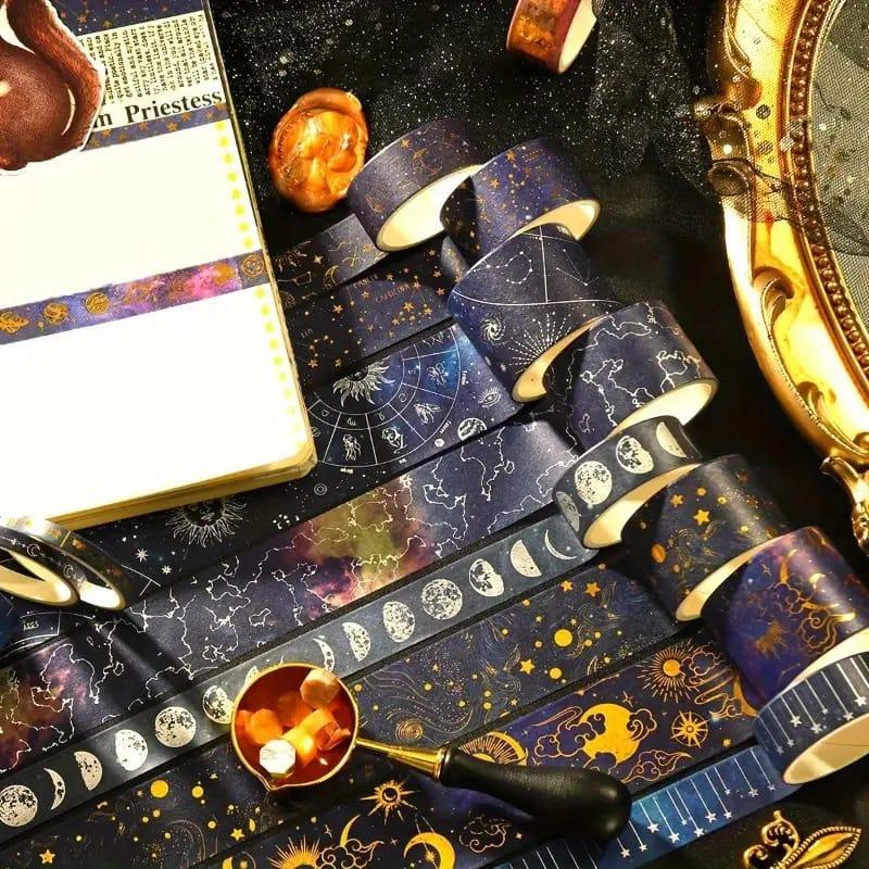 Universal Starry Washi Tape Set l 15MM X2 Mtr l Pack of 9 Decorative Rolls for Journals, Scrapbooking, and Crafts
