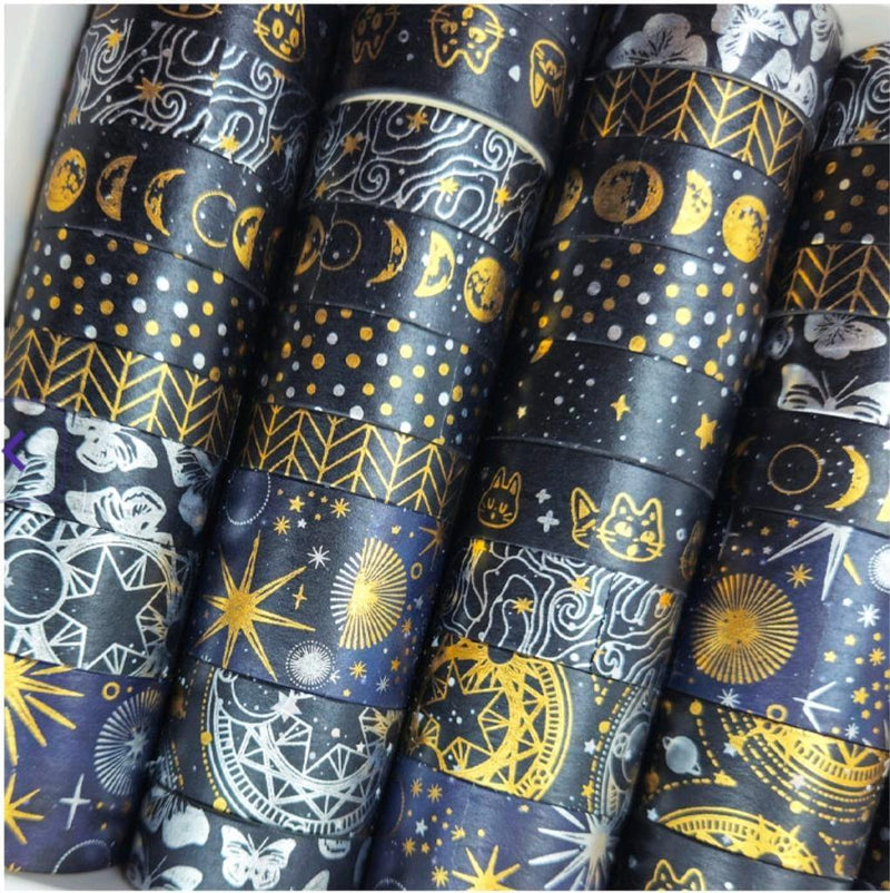 Universal Starry Washi Tape Set l 15MM X2 Mtr l Pack of 9 Decorative Rolls for Journals, Scrapbooking, and Crafts
