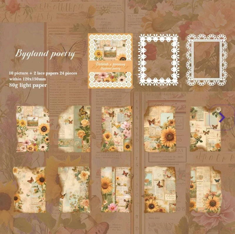 Premium sunset sunflower Deco Paper l Pack of 24 Sheets l 120X150Mm l Journaling and scrapbooking