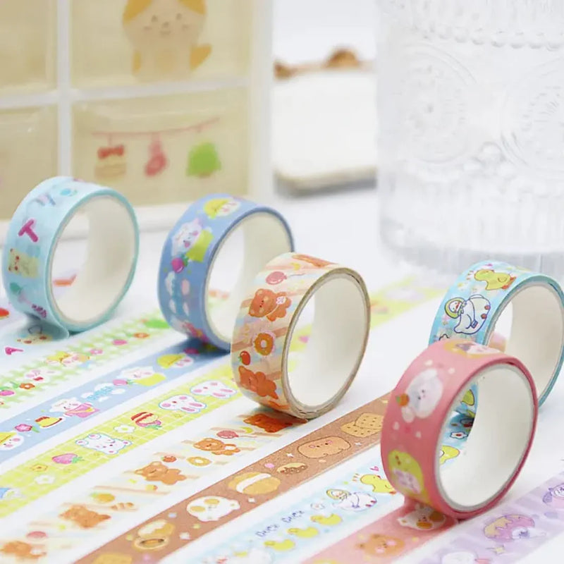 (Pack of 5) Premium Cartoon washi tapes I Masking tape I Journaling tapes I Scrapbook tapes |