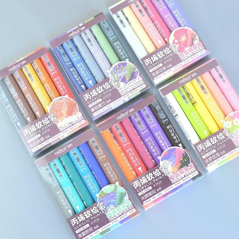 Pastel Acrylic Painter Marker Calligraphy Brush Pen l Pack of 6 pcs