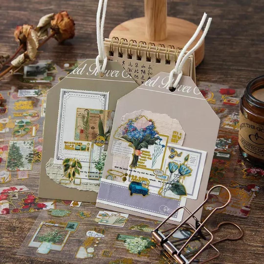 (Buy 1 Get 1 Free) Premium Floral Journaling Stickers l Pack of 2 Sheets l Elegant Floral Stickers for Scrapbooking & Planners