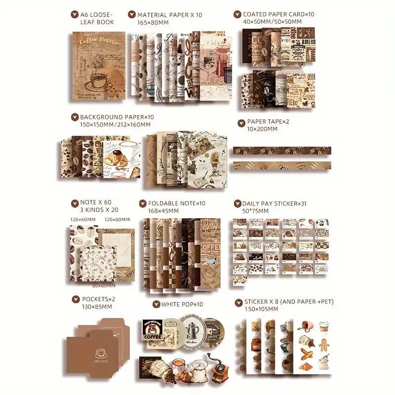 (Buy 1 Kit Get 1 Kit Free) Coffee  – The Coffee lovers heaven Journaling & Scrapbooking Kit | 2026 Edition | 155-Piece Set