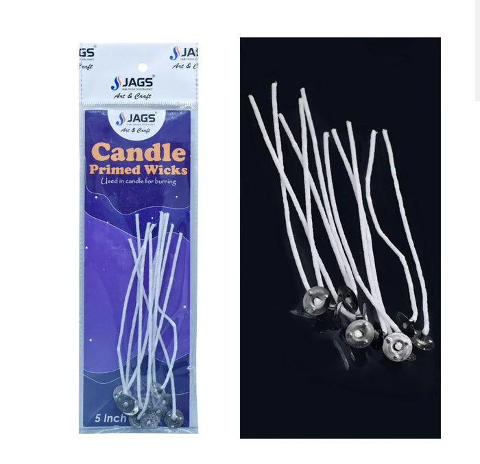 JAGS 5 Pre-Waxed Candle Wicks with Tab – Pack of 10 for Easy DIY Candle Making
