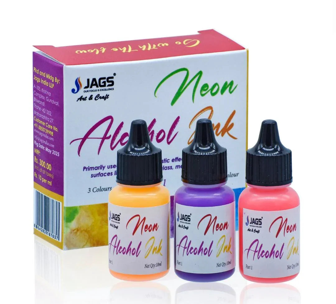 Jags Neon Alcohol Ink Set – Pack of 3 Fluorescent Colors for Creative Art