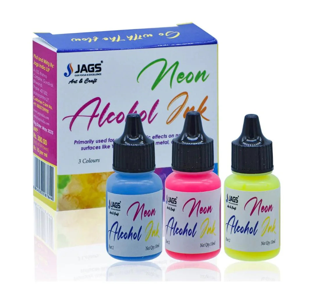 Jags Neon Alcohol Ink Set – Pack of 3 Vibrant Shades for Resin & Yupo Art