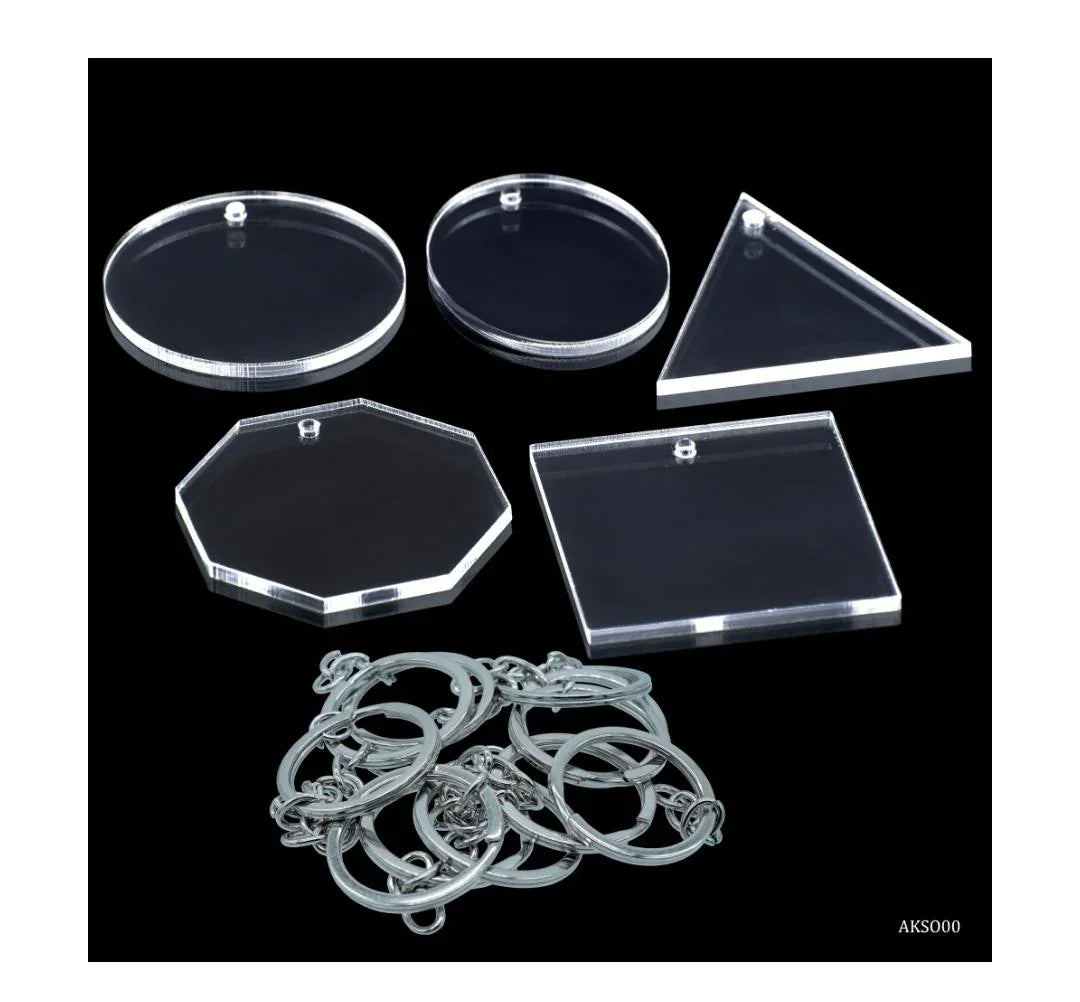 Acrylic Clear Keychain Set – 5 Pcs with Ring for DIY Crafting