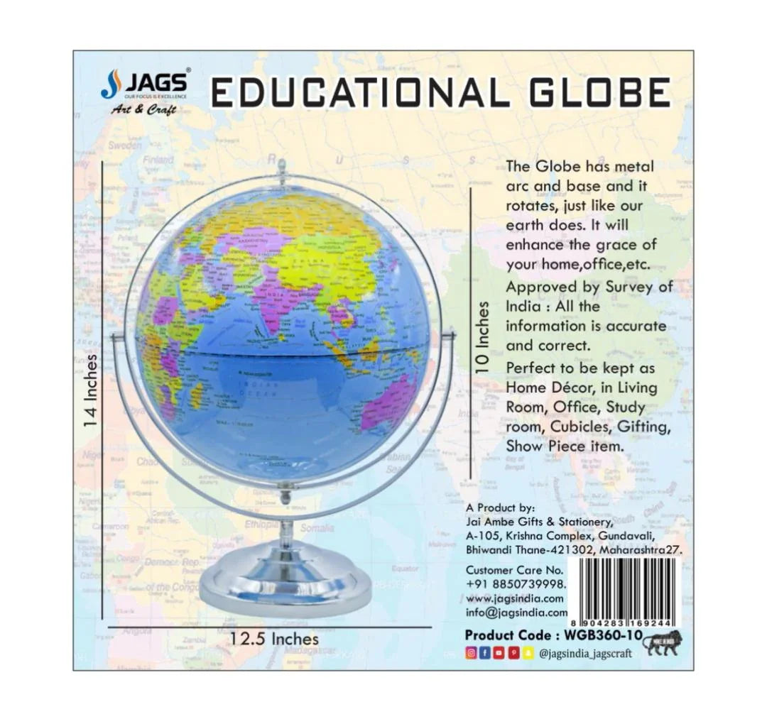 10" Rotating World Globe with Metal Base – Educational & Decorative