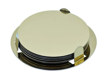 Gold Steel Tea Coaster Set – 6 Round Pieces for Elegant Table Décor
