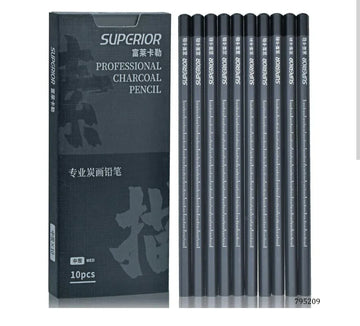 Superior Medium Charcoal Pencil Set – 10 Pcs – Artist Quality – 795209