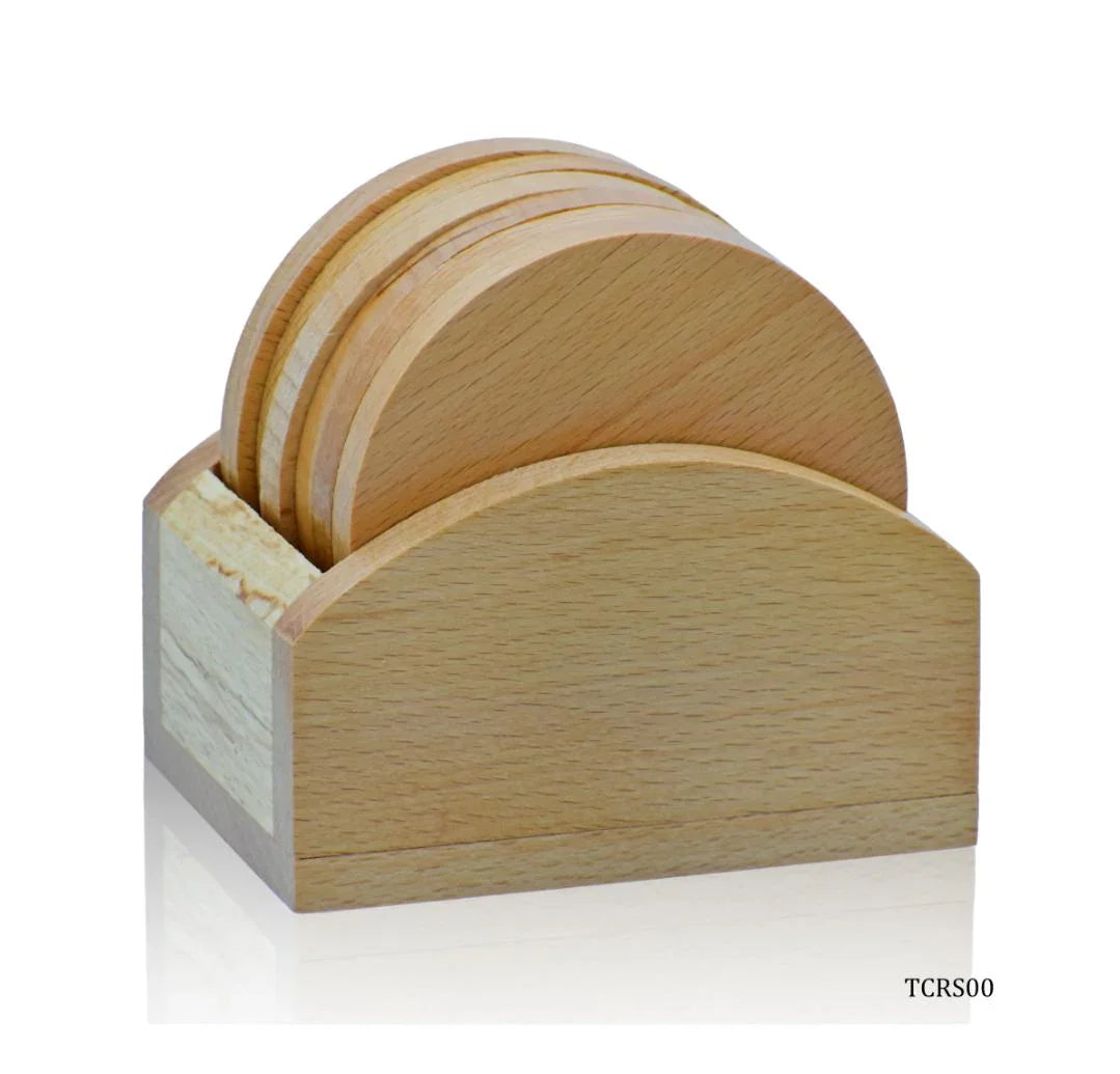 Round Tea Coaster Set with Stand – 6 Pcs
