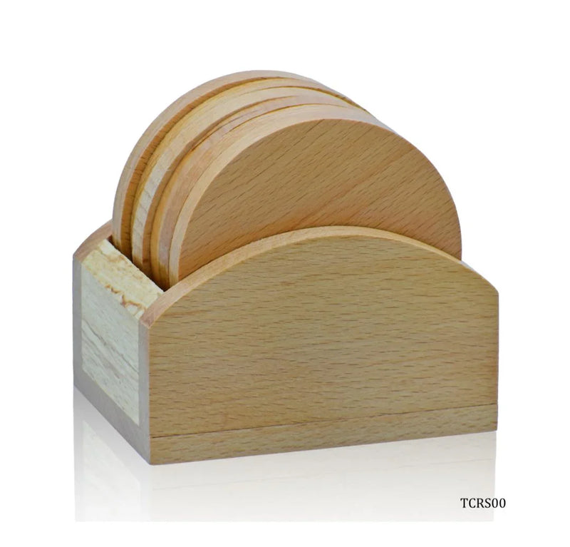 Round Tea Coaster Set with Stand – 6 Pcs