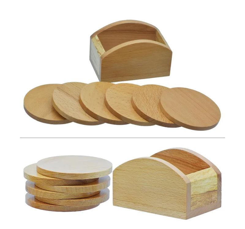 Round Tea Coaster Set with Stand – 6 Pcs