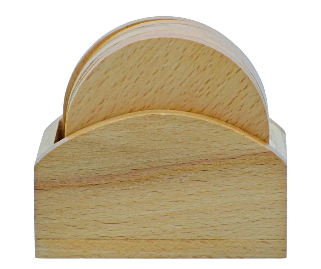 Round Tea Coaster Set with Stand – 6 Pcs