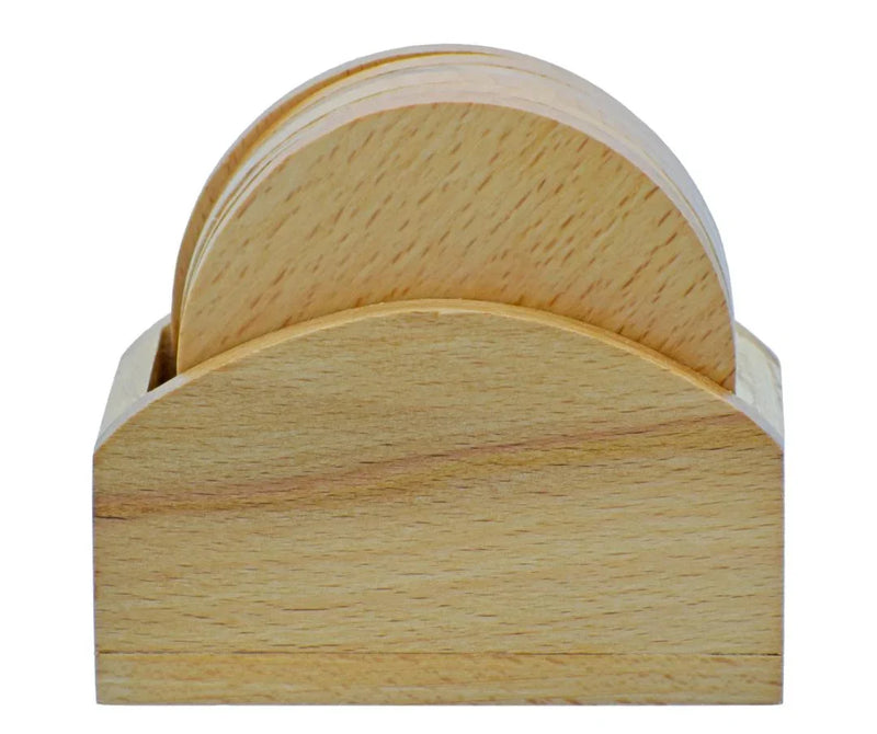 Round Tea Coaster Set with Stand – 6 Pcs