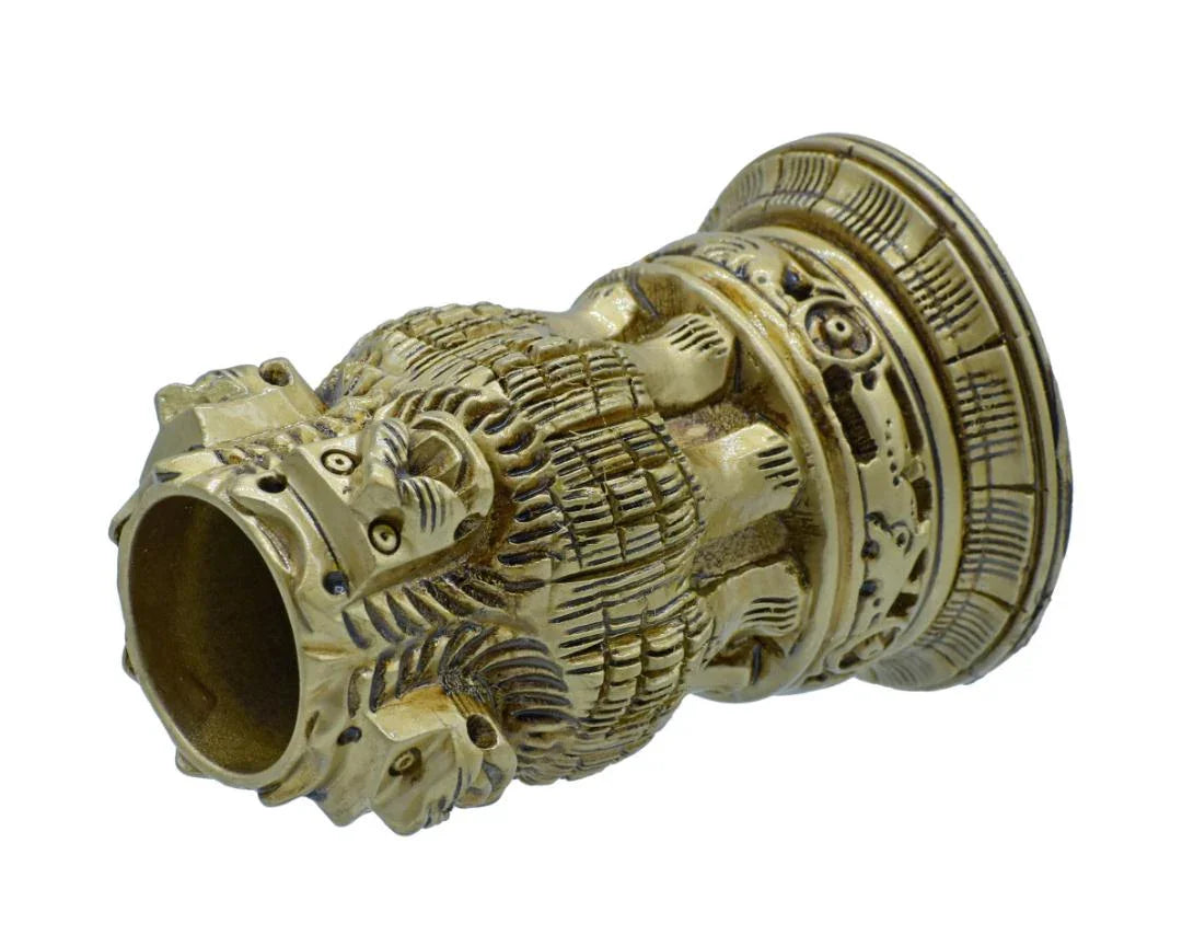 Wooden Ashoka Pen Stand – Antique Colour, 4 Inch