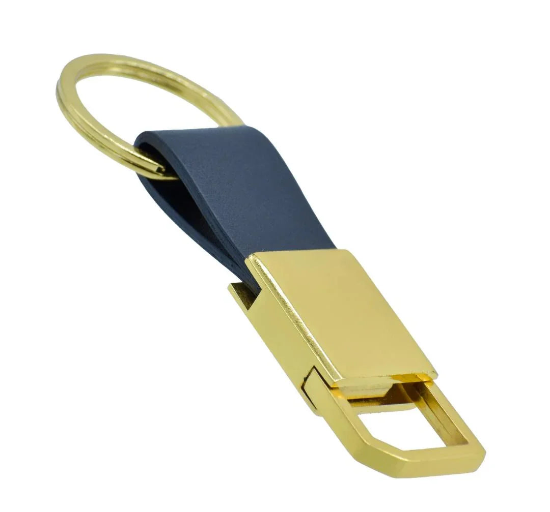 Black Leather Key Chain with Gold Hook & Ring