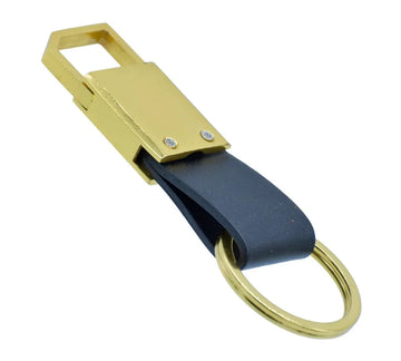 Black Leather Key Chain with Gold Hook & Ring