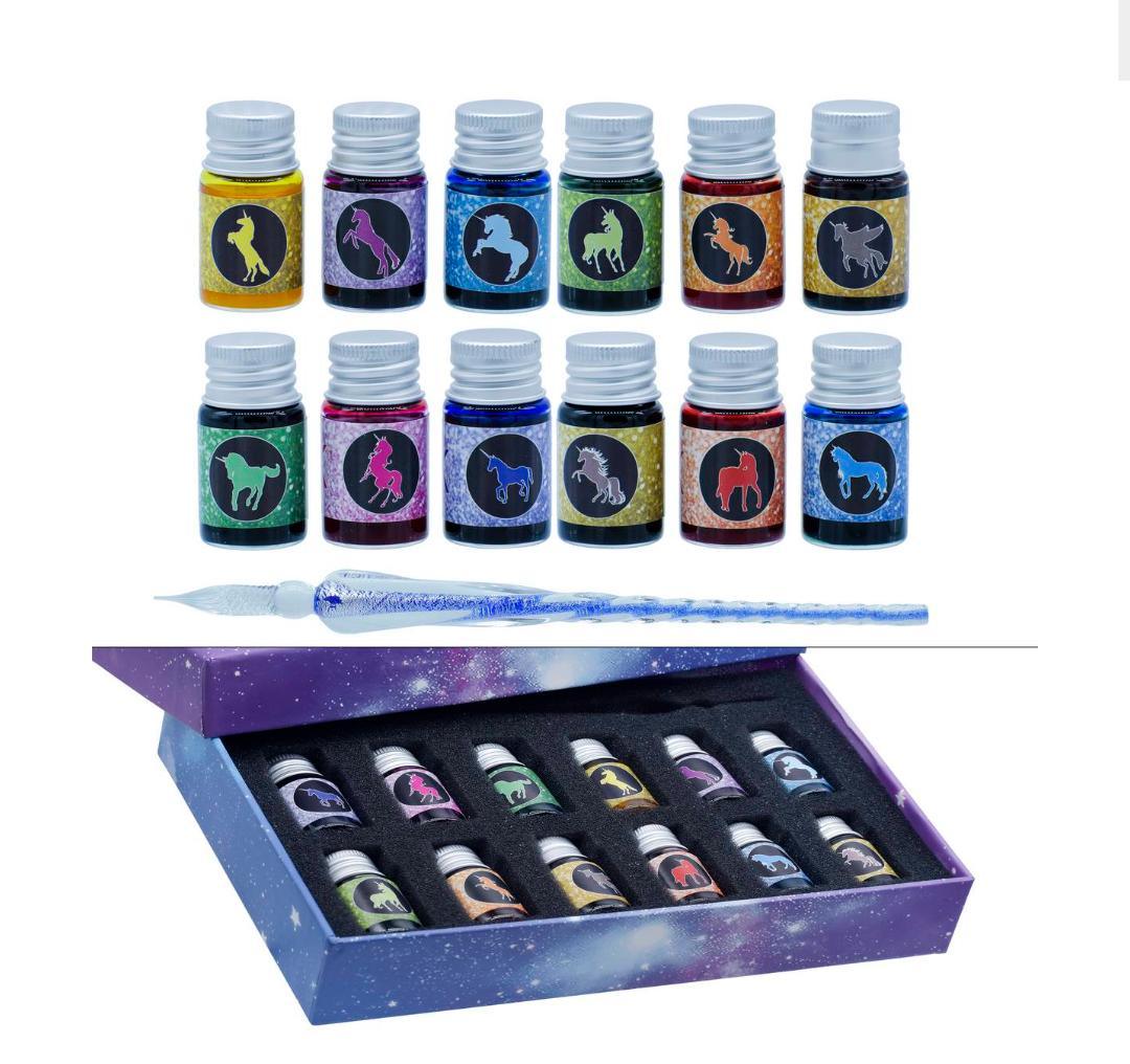 Premium Crystal Fountain Pen Gift Box with 12 Ink Bottles