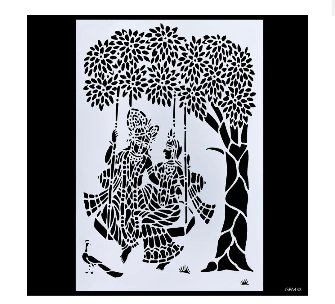 jags Stencil Plastic A4 Radha Krishna Swing Hanging JSPA432
