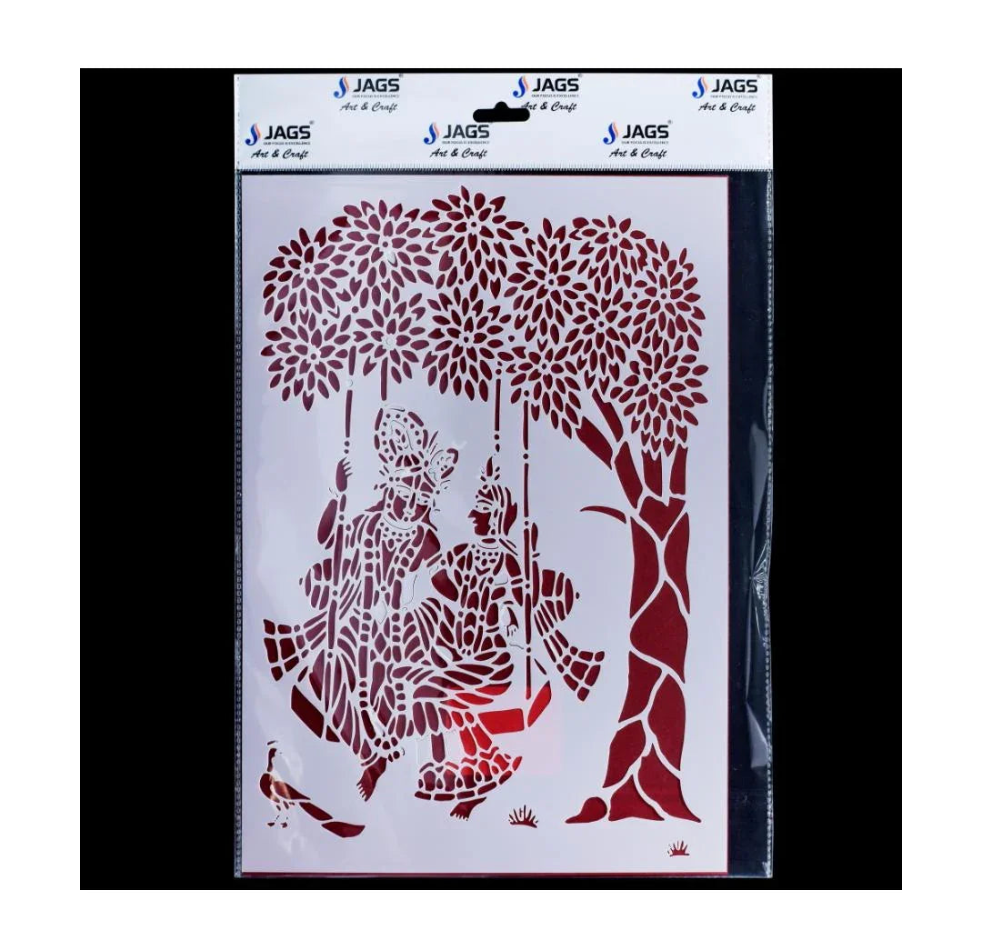 jags Stencil Plastic A4 Radha Krishna Swing Hanging JSPA432