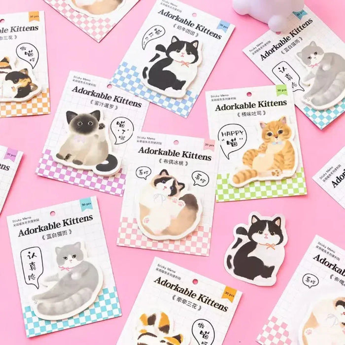 Mini Cute Kitty Sticky Notes | 30 Sheets | 3x3 Pack