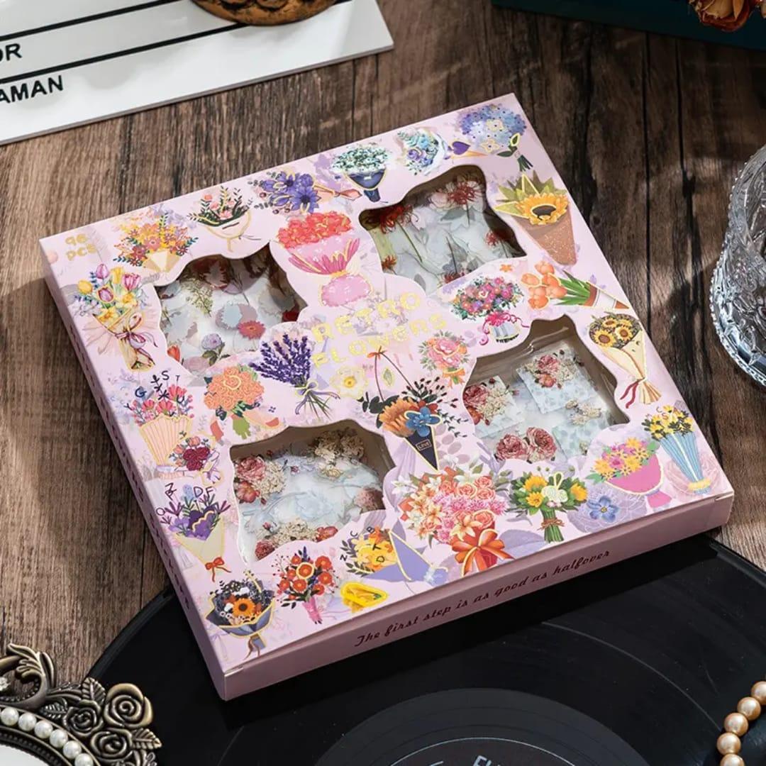 Retro Flower aesthetic Pet sticker l pack of 96 sheets l Journaling and scrapbooking
