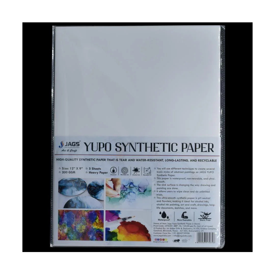 Jags Yupo Synthetic Paper – 5 Sheets, 200 GSM, 9x12 Inch