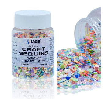 Jags Craft Sequins Multi Colour 20GMS Heart 3MM