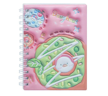 Cute Doughnut Embossed Spiral Notebook – B6 Size | Pastel Diary for School & Journaling
