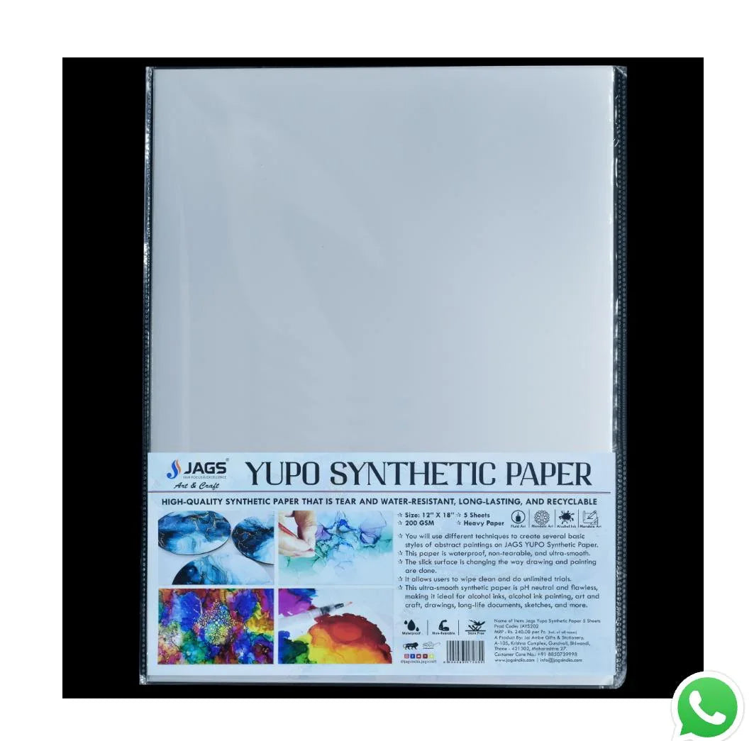 Jags Yupo Synthetic Paper – 5 Sheets | 12x18 Inch | 200 GSM