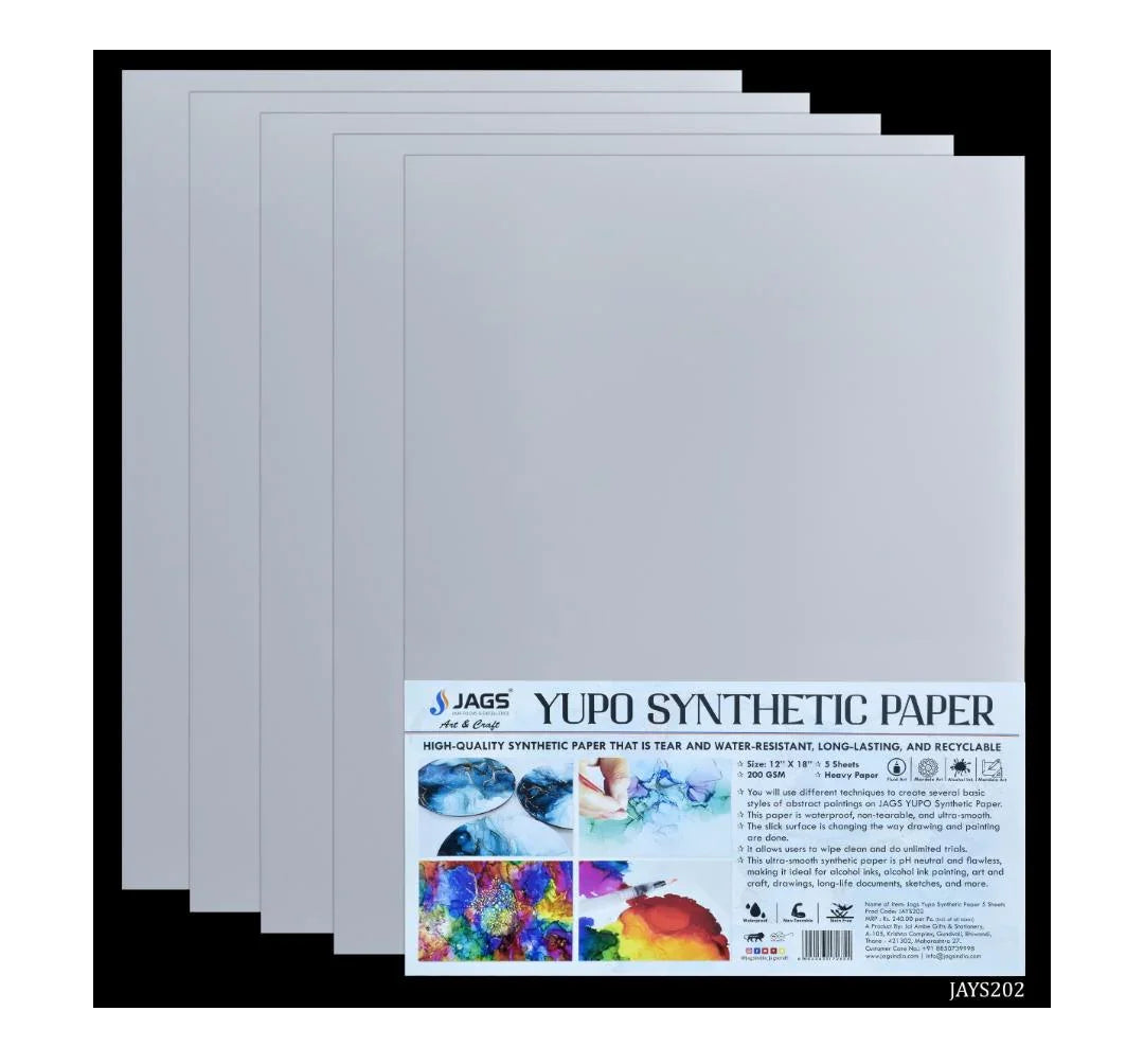 Jags Yupo Synthetic Paper – 5 Sheets | 12x18 Inch | 200 GSM