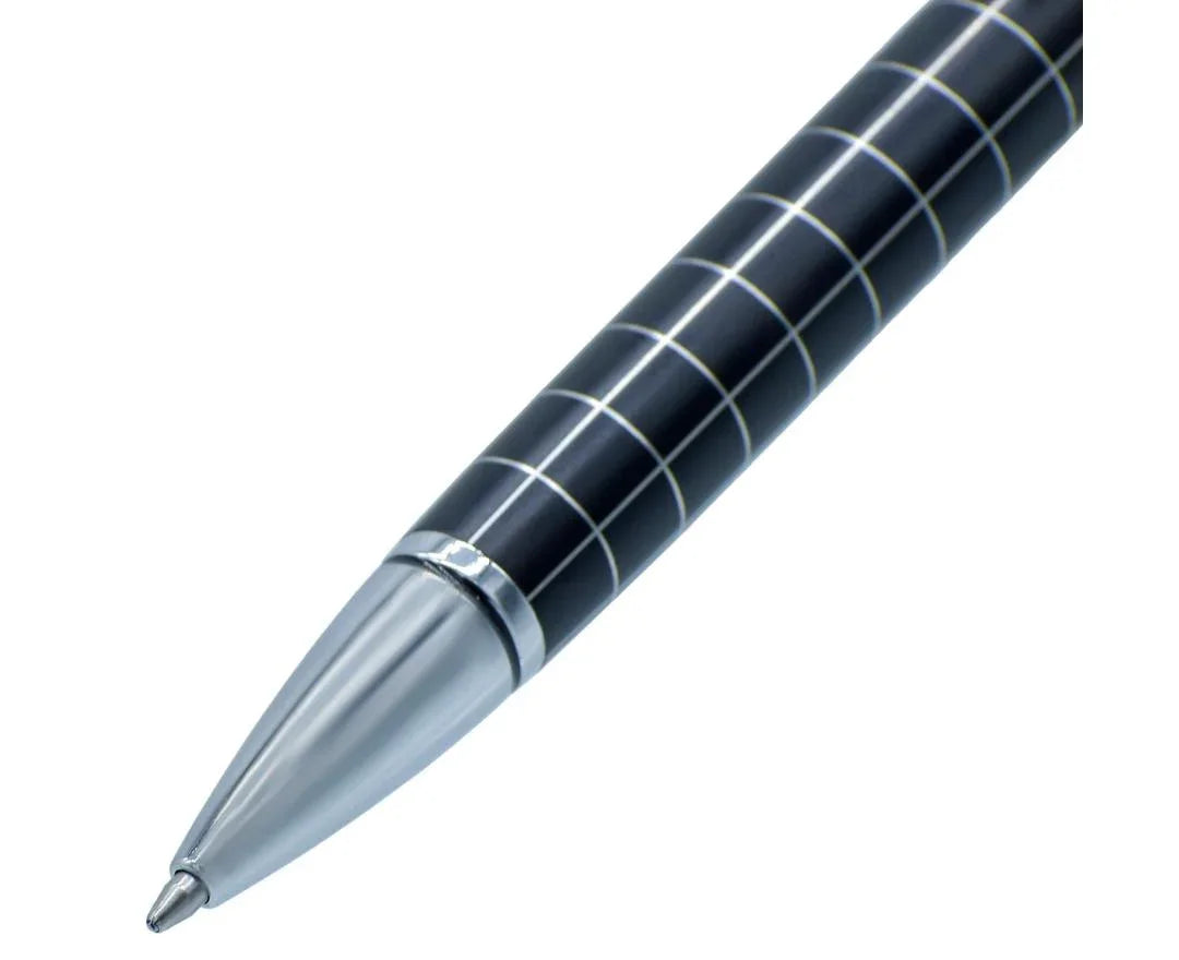 Ball Pen Black with Silver Clip & Checkered Grip Smooth Writing Office Pen