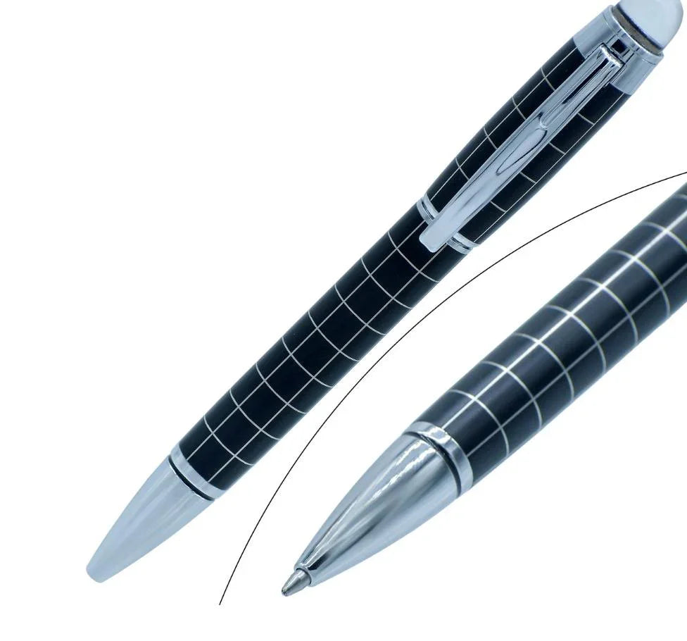 Ball Pen Black with Silver Clip & Checkered Grip Smooth Writing Office Pen