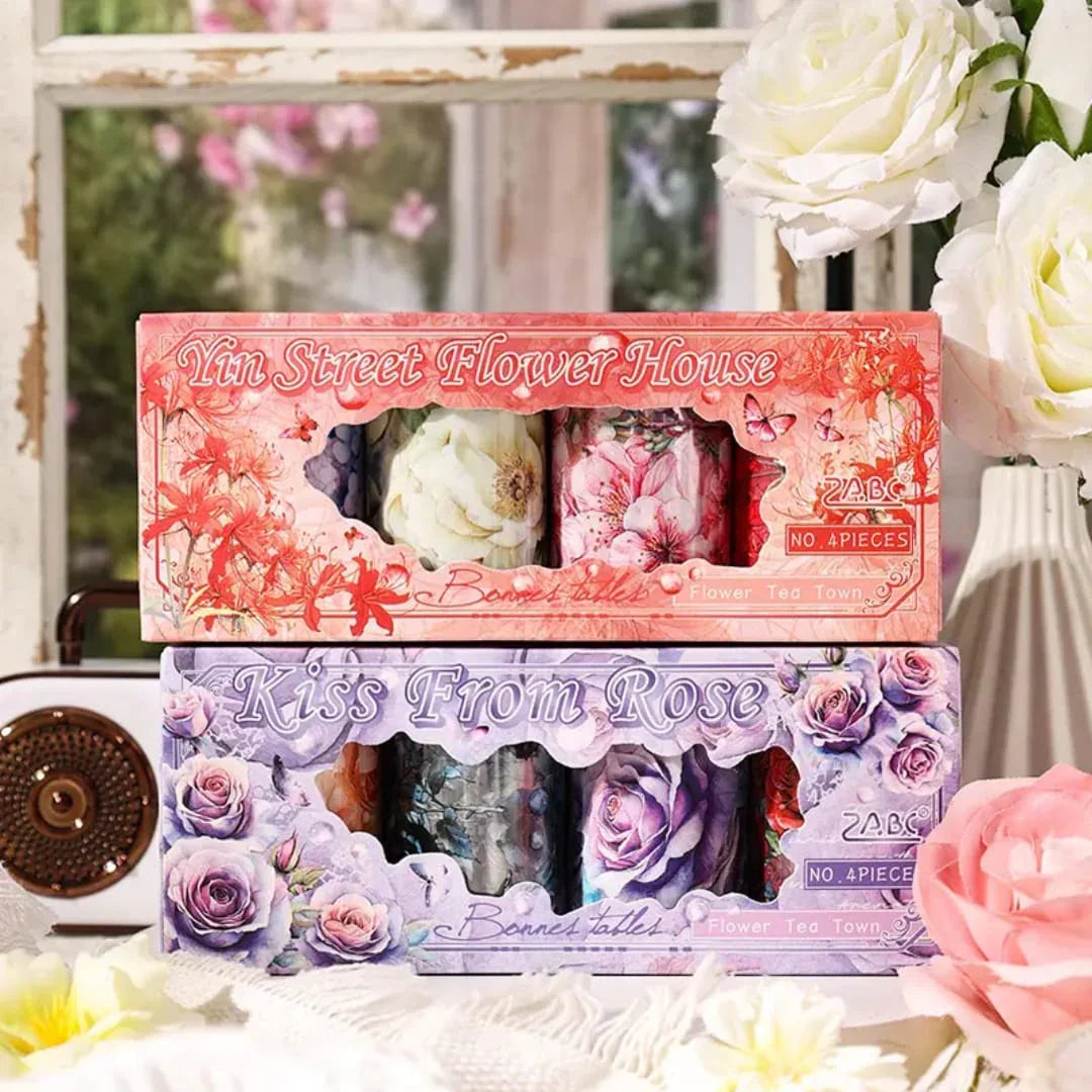 Premium Pastel floraal Designs Washi Tape – Pack of 4 Rolls (60mm x 2m) l Landscape Tape for Journaling, Scrapbooking & Crafts