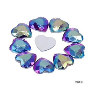 Kundan Stone Diamond Heart Rainbow 10Pcs | JT20H-11