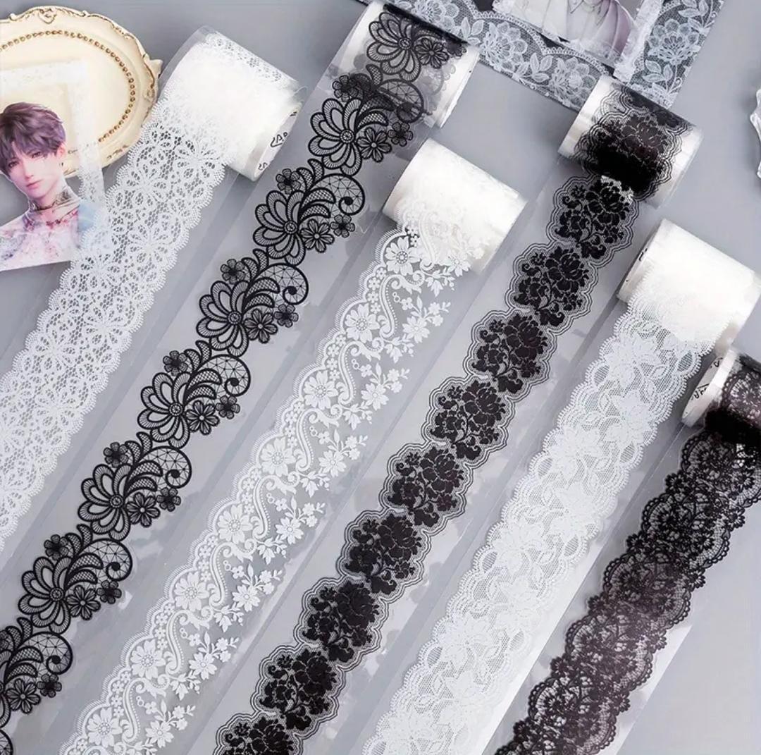 (Buy 1 Get 1 free ) Premium Black & White lace  Sticker Roll - 1 Roll of Adorable Journaling and Decorative Craft Stickers