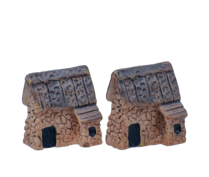 Miniature Brown House Figurines – Set of 2 for DIY & Dollhouse Decor | C0522-1
